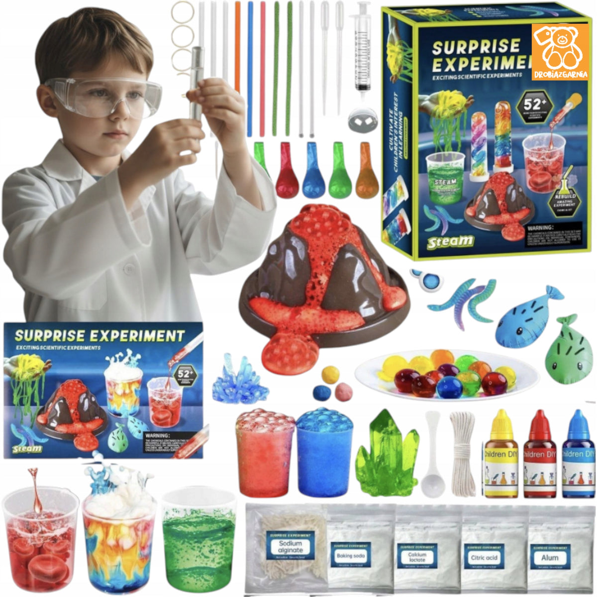 Educational Set of 52 Scientific Experiments Explosive Volcano Small Chemist