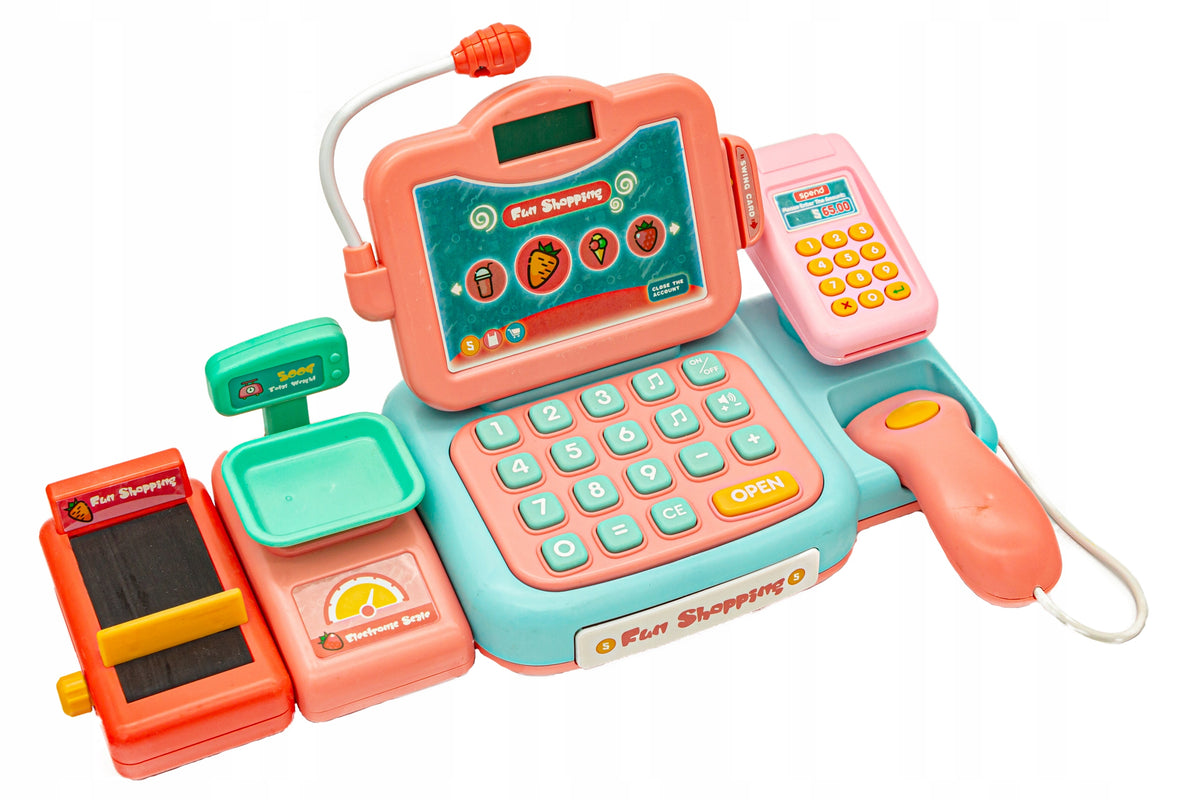 Educational Shop Cash Register Fiscal Weight Basket Coin Code Reader Microphone Brand DK