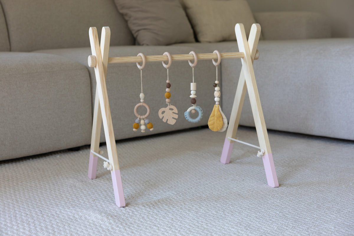 Educational Stand Gymnastic PINK Baby Gym Wooden Infant FOLDING Packaging status original