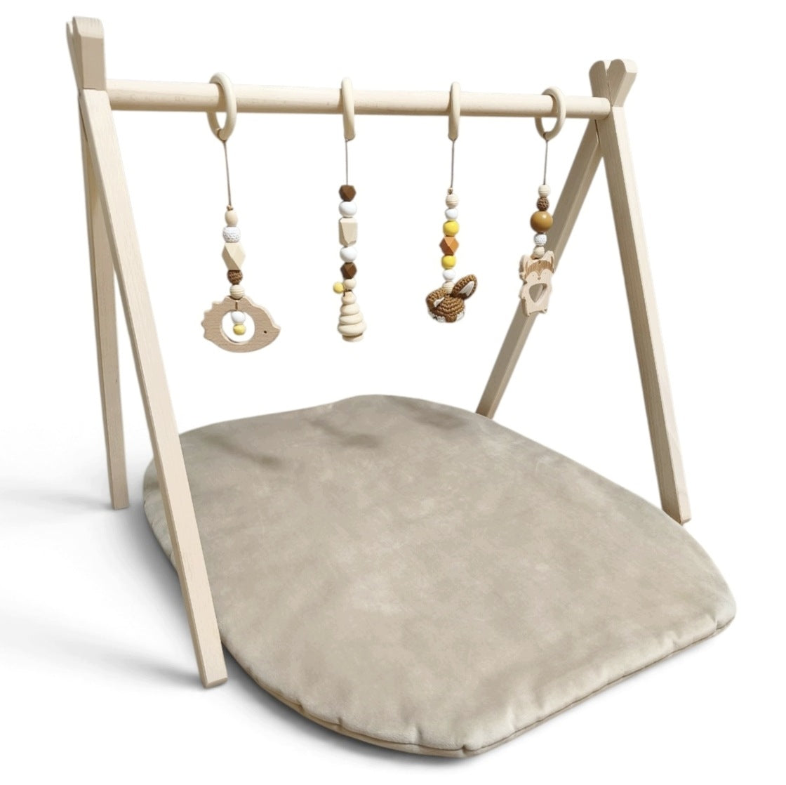 Educational Stand Gymnastic Wooden Baby Gym for Babies with MAT BEIGE