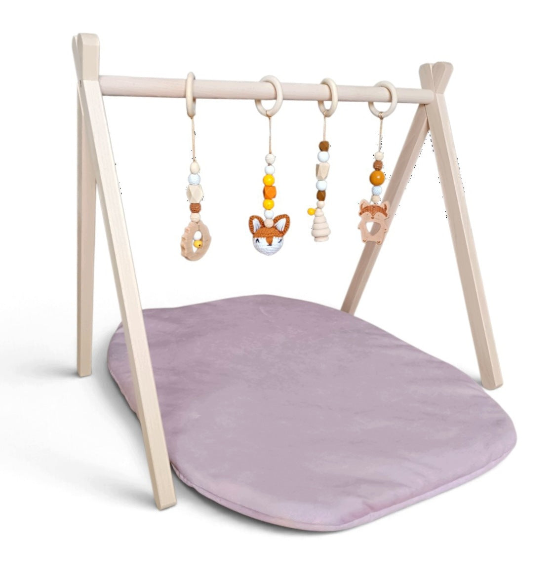 Educational Stand Gymnastic Wooden Baby Gym for Babies with Rose Mat