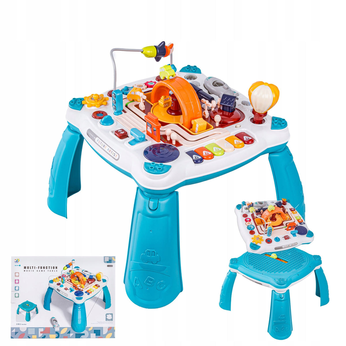 Educational Table Blue Vehicles Drum Rattle Rotary Steer Effects