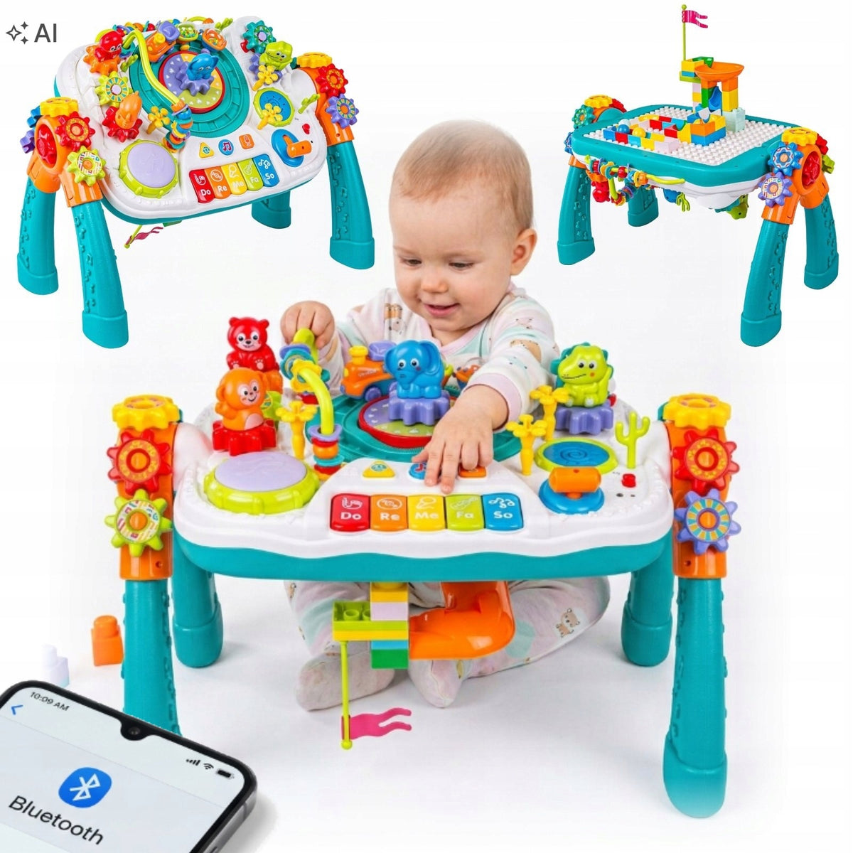 Educational Table Interactive 2in1 Piano Clothes Microphone Blocks Year