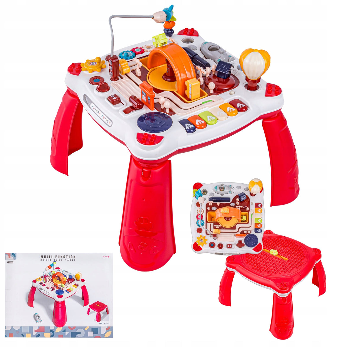 Educational Table Red Vehicles Drum Rattle Rotary Steer Effects