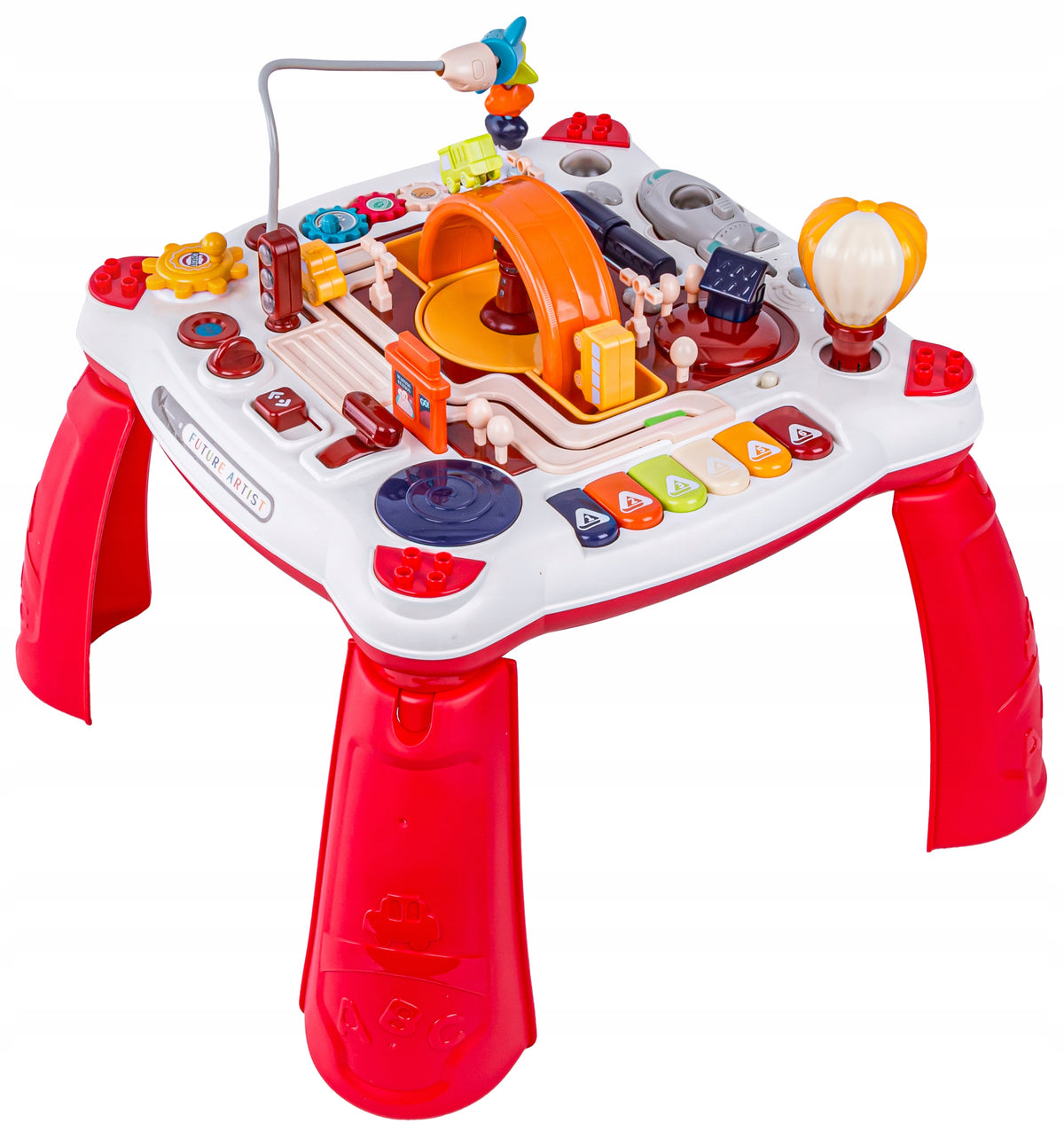 Educational Table Red Vehicles Rattle Drum Rotary Steer Effects Brand DK