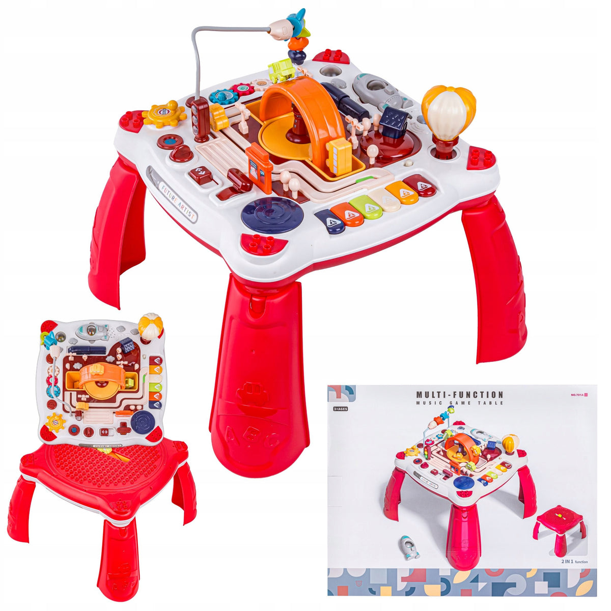 Educational Table Red Vehicles Rattle Drum Rotary Steer Effects