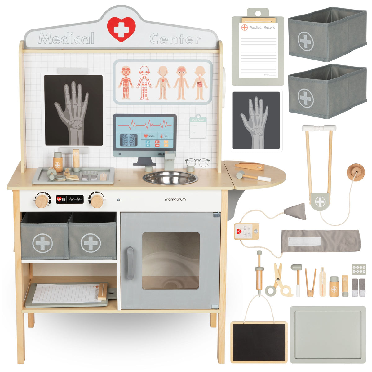 Educational Toy Wooden Medicine Cabinet Set Hospital with Accessories