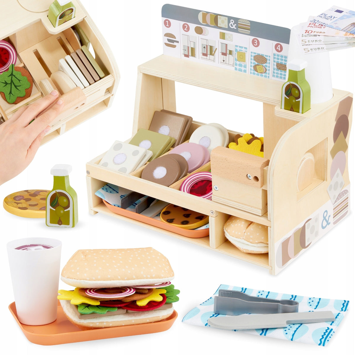Educational Toy Wooden Sandwich Bar Kitchen Restaurant for Kids