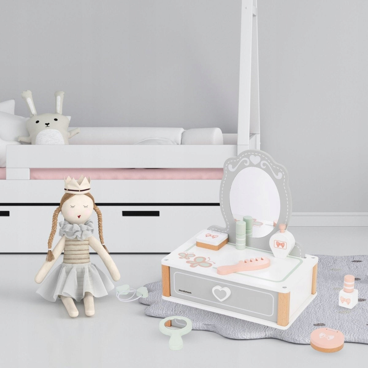 Educational Toy for Girls Children Wooden Dressing Table with Accessories Packaging status original