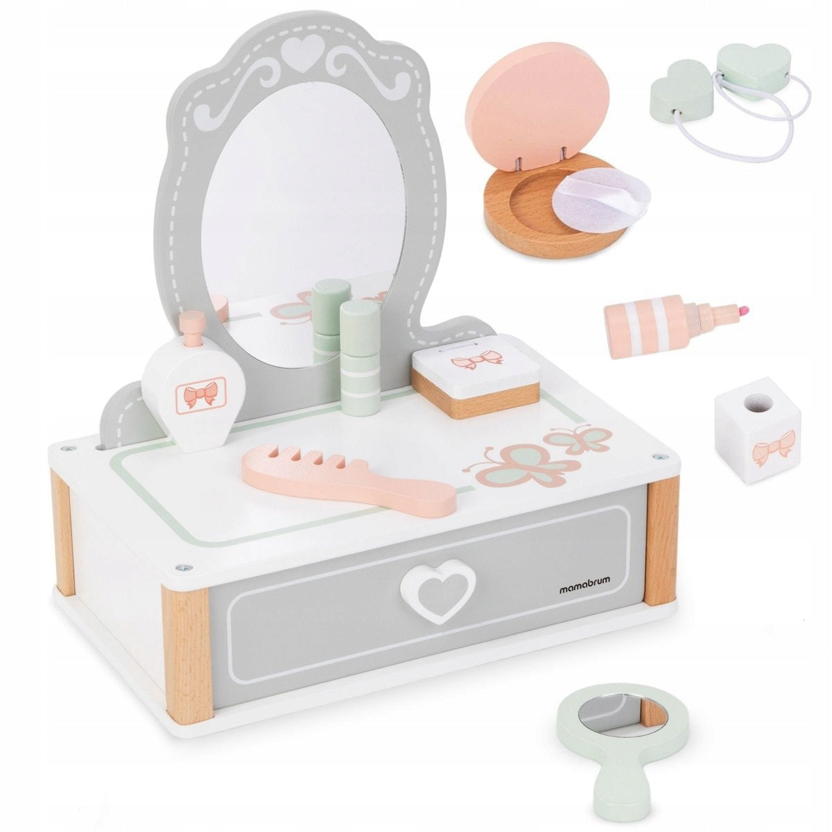 Educational Toy for Girls Children Wooden Dressing Table with Accessories