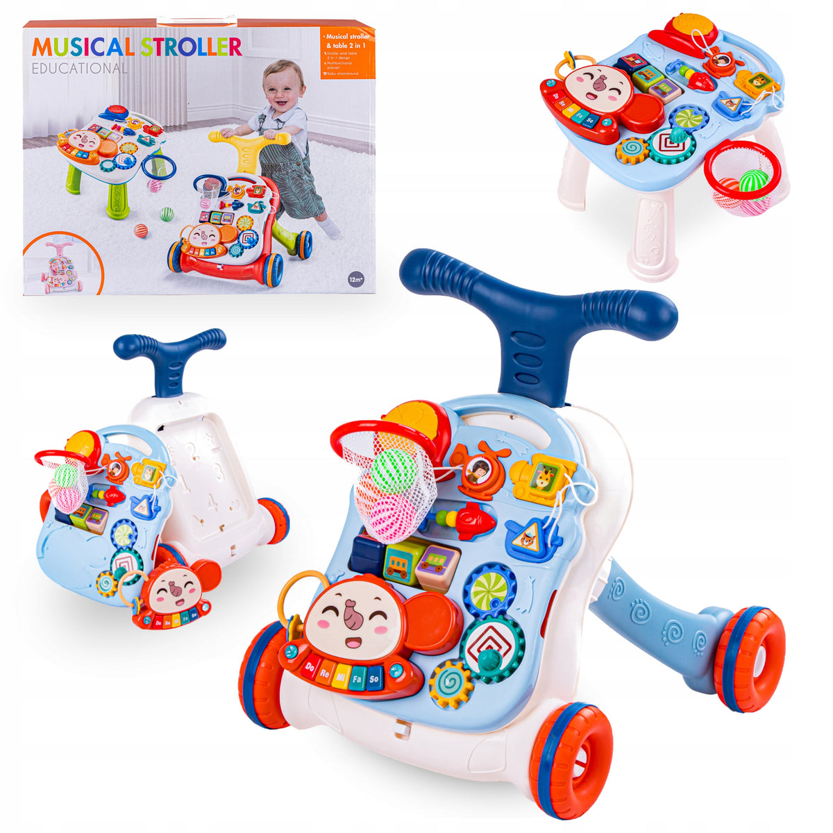Educational Walker Musical Interactive Pusher Table 2in1 Playing Ride-On