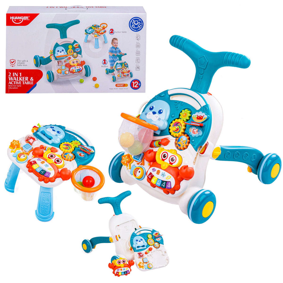 Educational Walker for Baby 12m + 2in1 Playing Pusher Table Mini Organs