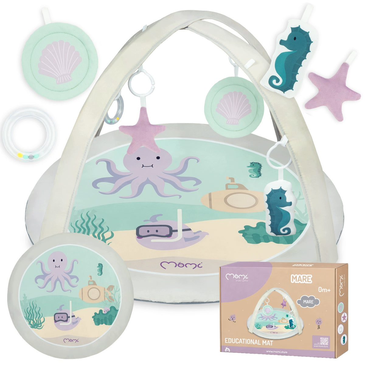 Educational mat for babies MoMi MARE 0+ headband sensory toys
