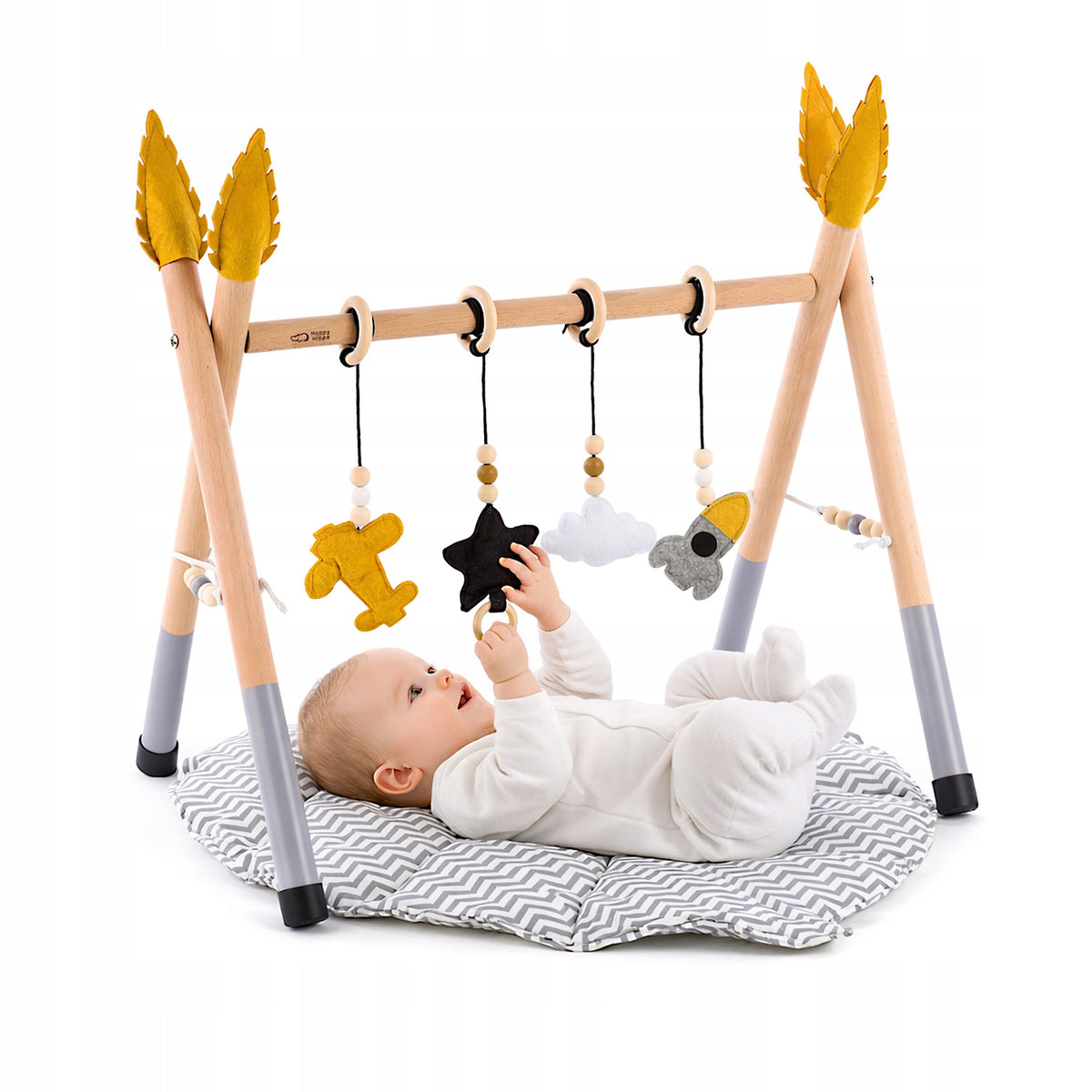 Educational stand for baby boy wooden Baby GYM mat leaf grey Brand Happy Hippo
