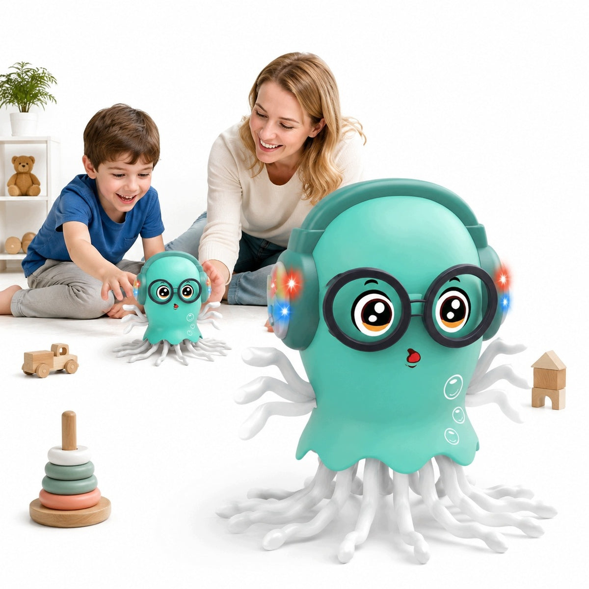 Educational toy with lights, movable interactive octopus