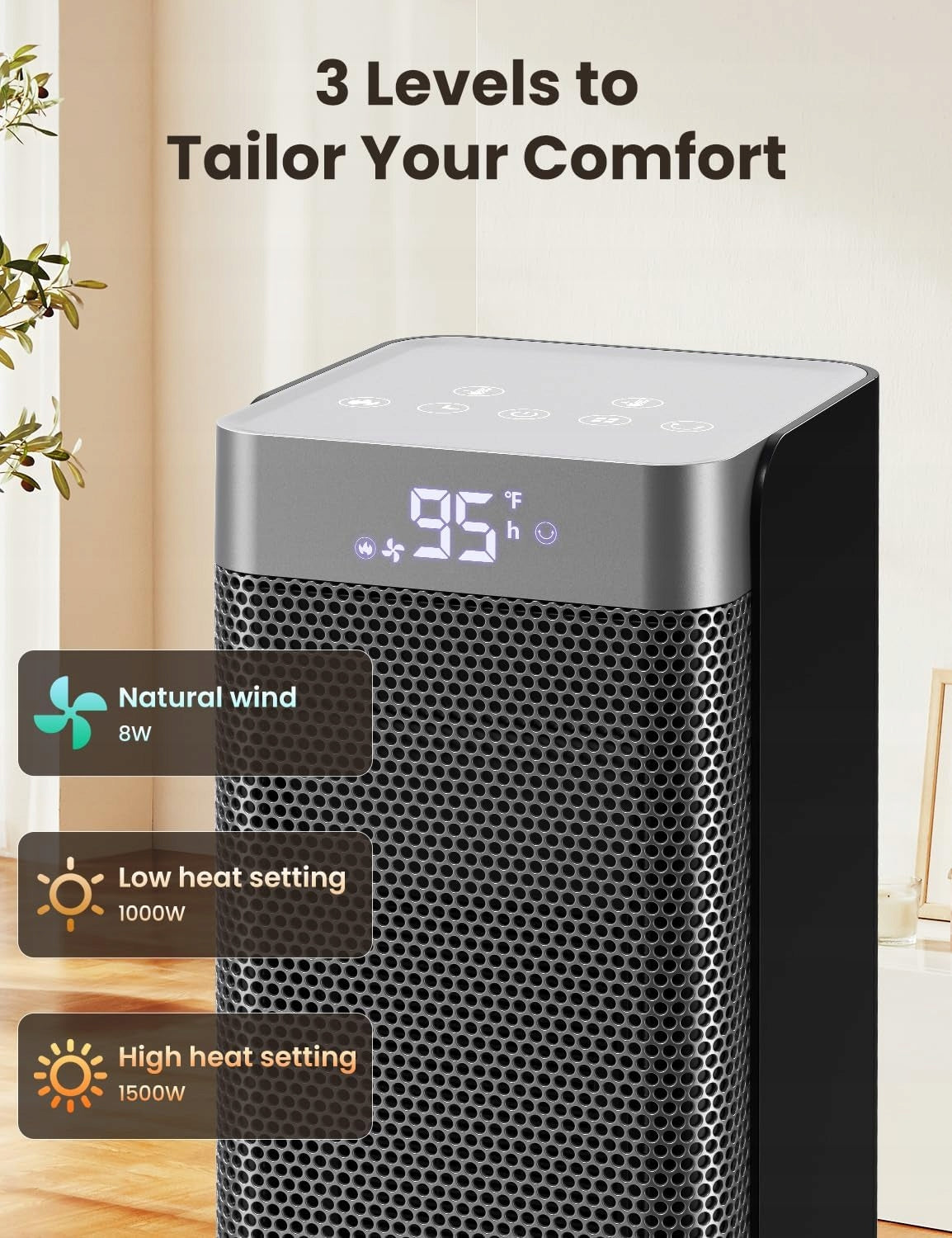 Efficient Electric Column Heater Remote Control 1500W Farelka With Fireplace 3D Brand no brand