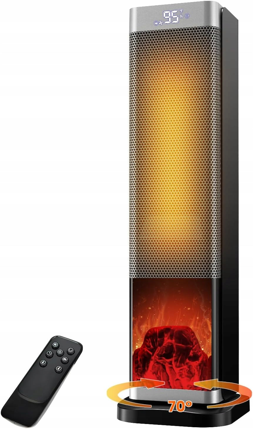 Efficient Electric Column Heater Remote Control 1500W Farelka With Fireplace 3D