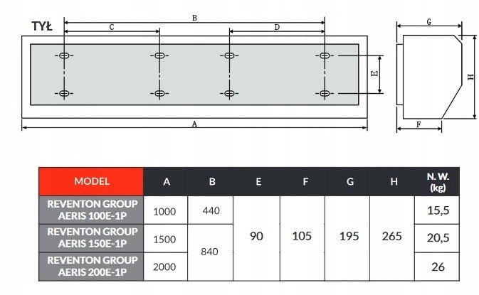 Electric Air Curtain Reventon AERIS with remote control 150 cm Product depth 19.5 cm