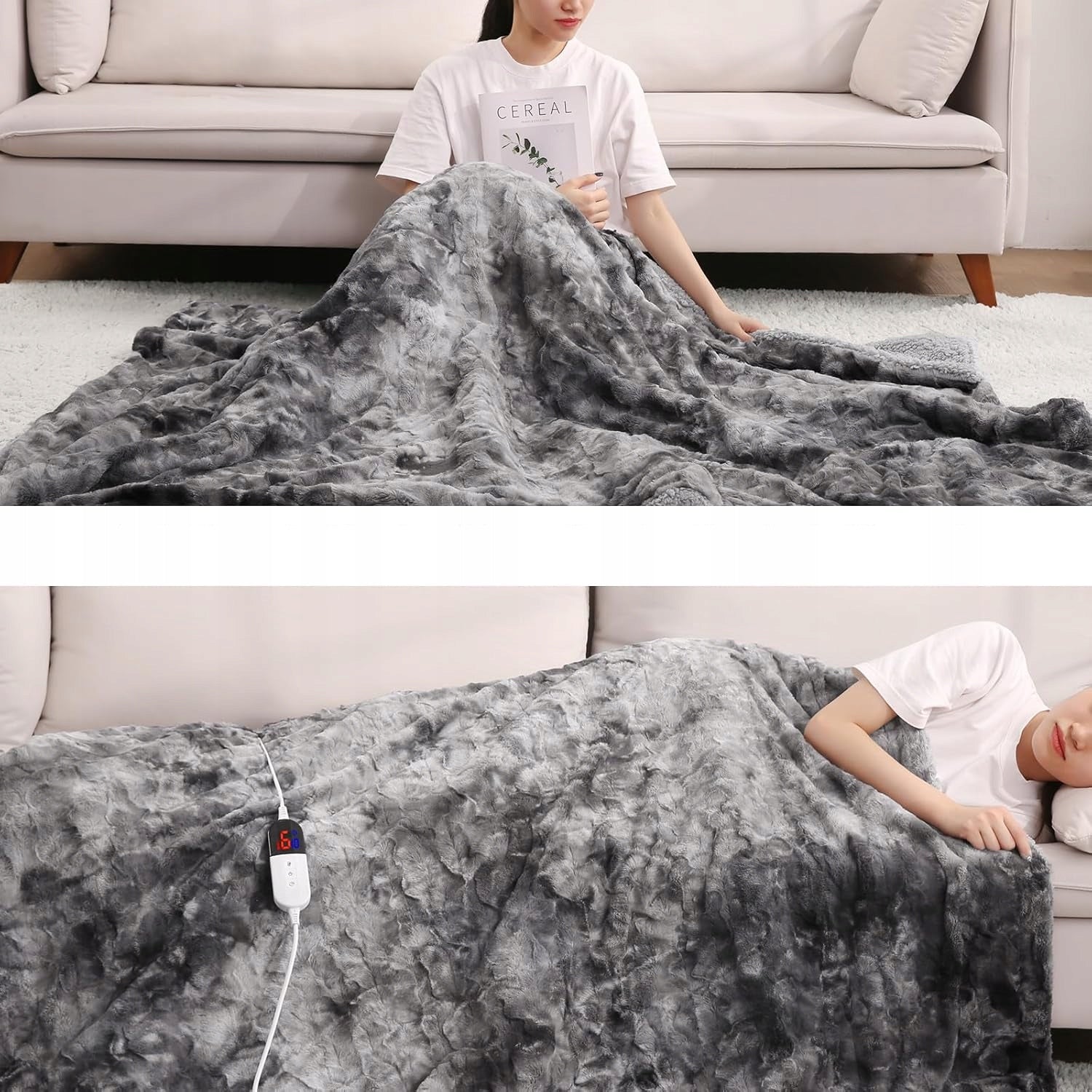 Electric Blanket 180x130 Faux Fur 6 Levels Timer LED Soft Large Brand no brand