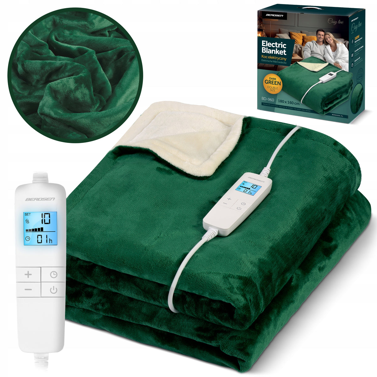 Electric Blanket 180x160cm Large Soft Heating Mat Berdsen 160W + Timer