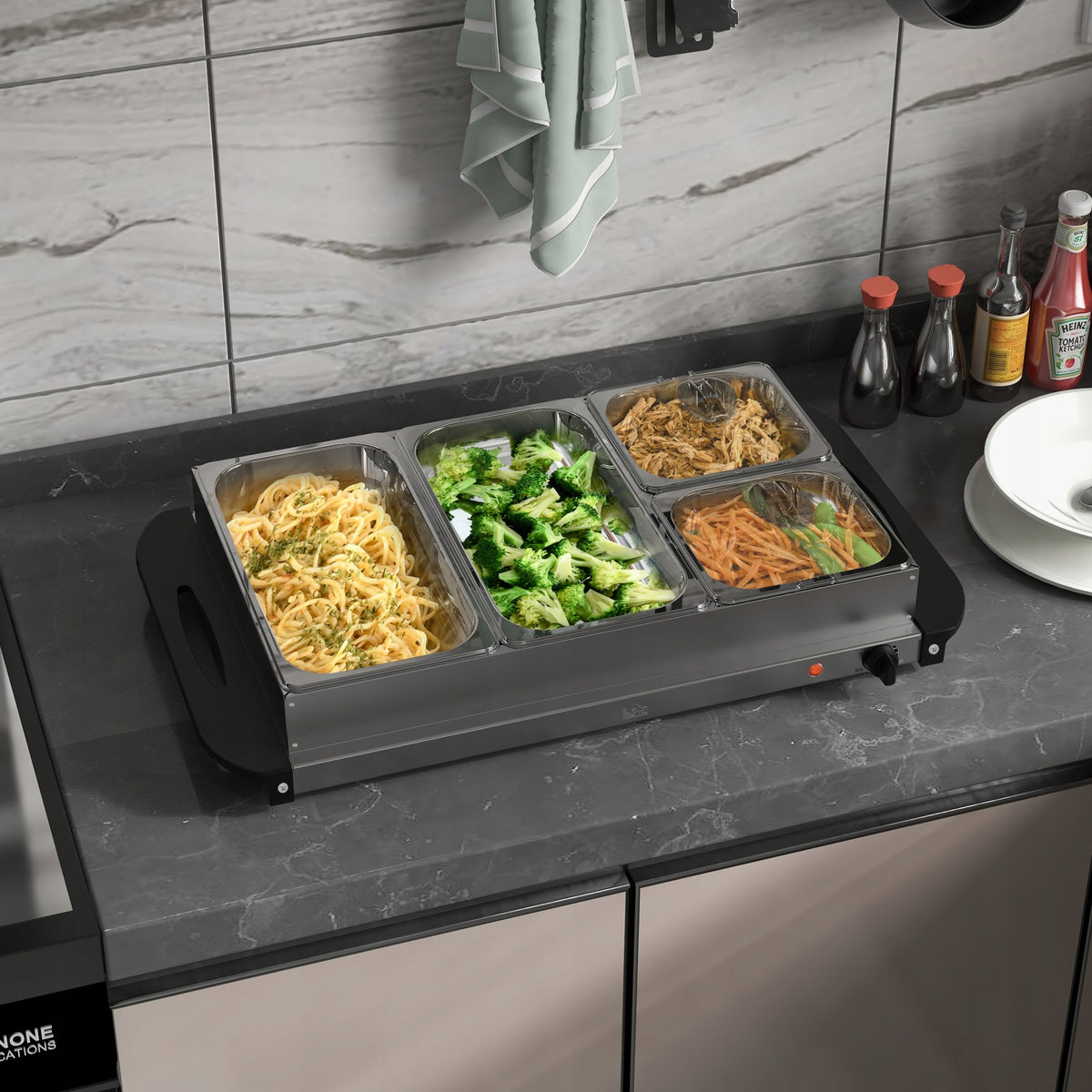 Electric Buffet Server With Visible Lid 6,8L 300W Silver Steel Brand Homcom