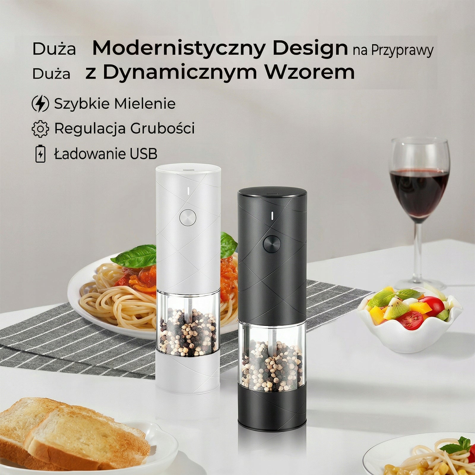 Electric Ceramic Grinder USB Adjustable Grinding Size LED Light Manufacturer code PM-005D