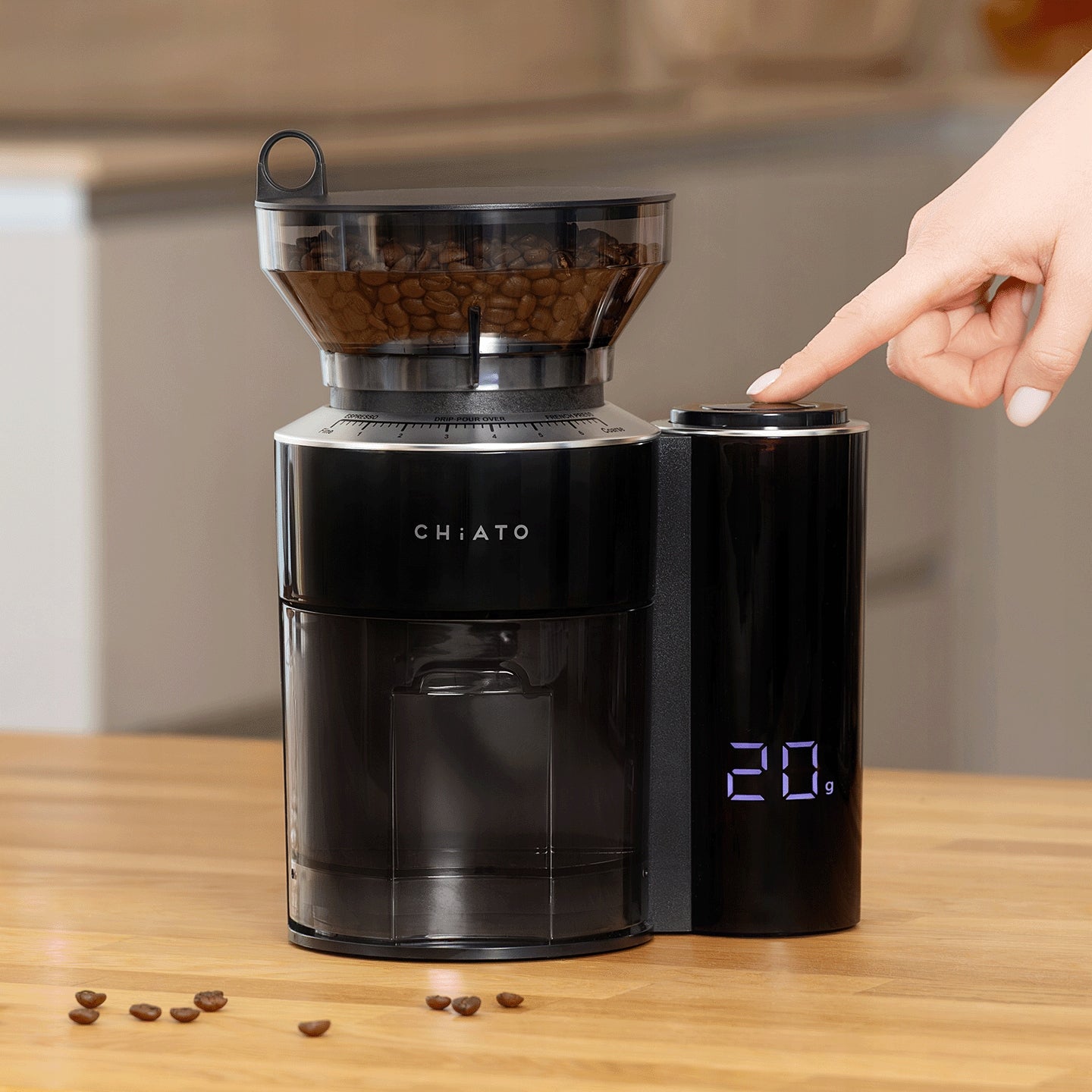 Electric Coffee Grinder CHiATO grindPLAY with Weight, Incandescent, Black 200 g Brand CHiATO