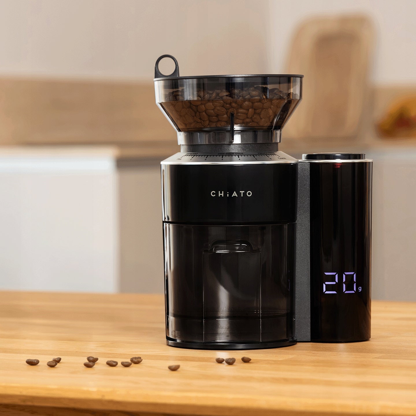 Electric Coffee Grinder CHiATO grindPLAY with Weight, Incandescent, Black 200 g Dominant color black