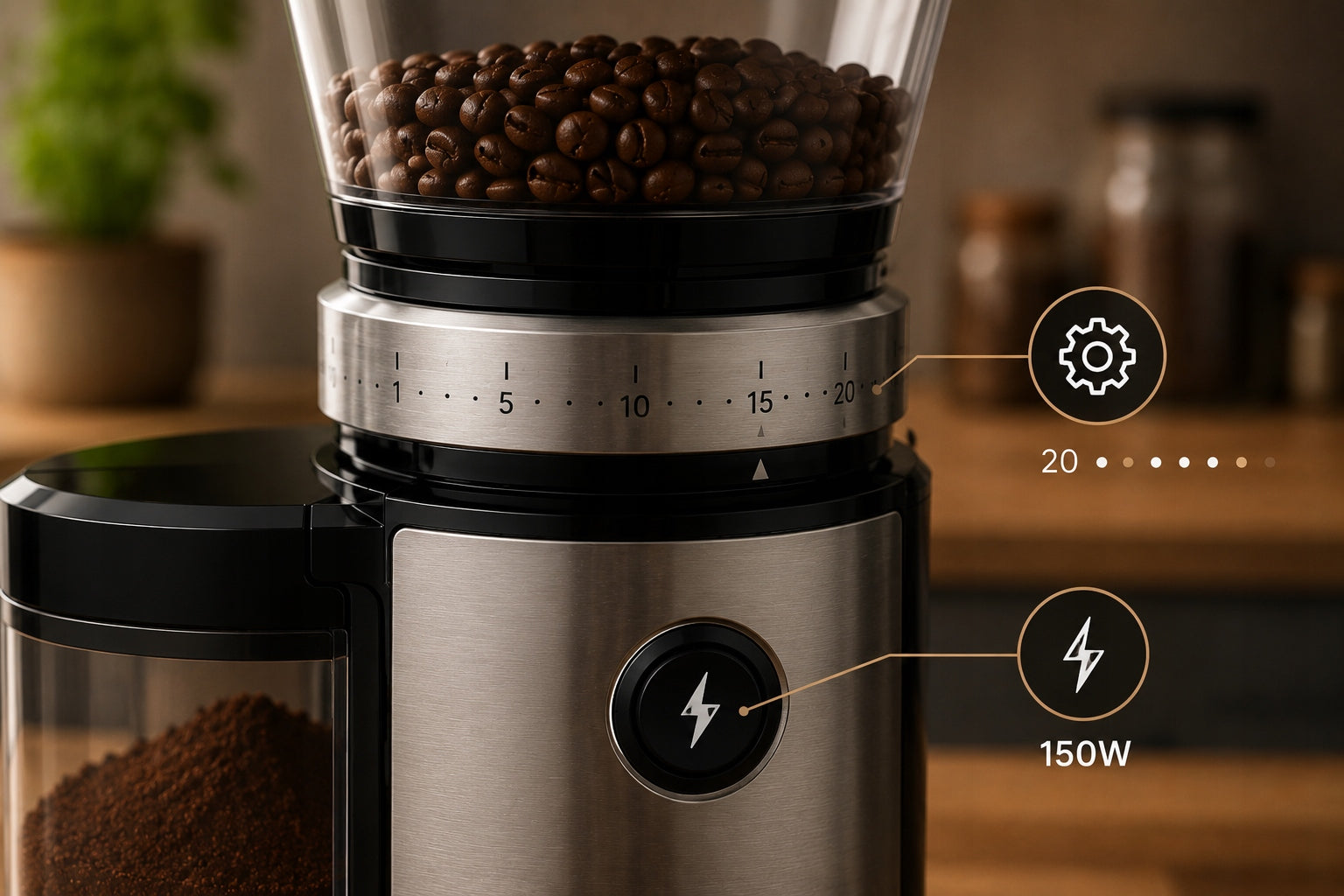 Electric Coffee Grinder MPM MMK-09M 150W 20 Degree Grinding Steel Manufacturer code MMK-09M