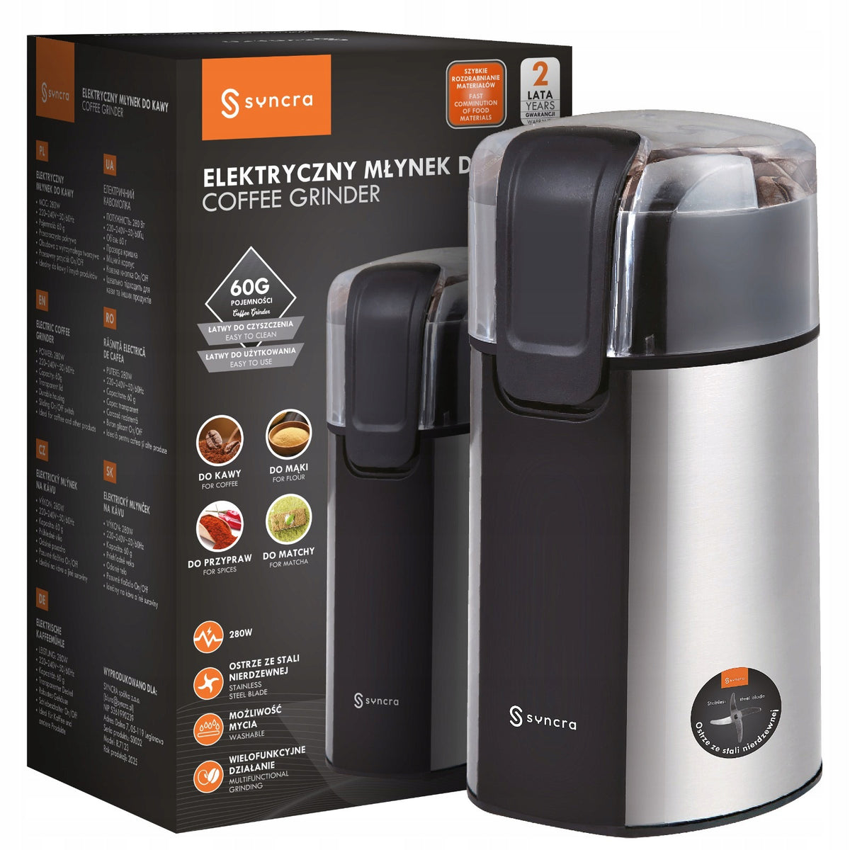 Electric Coffee Grinder Spice Nuts Herbs Grains Strong 280