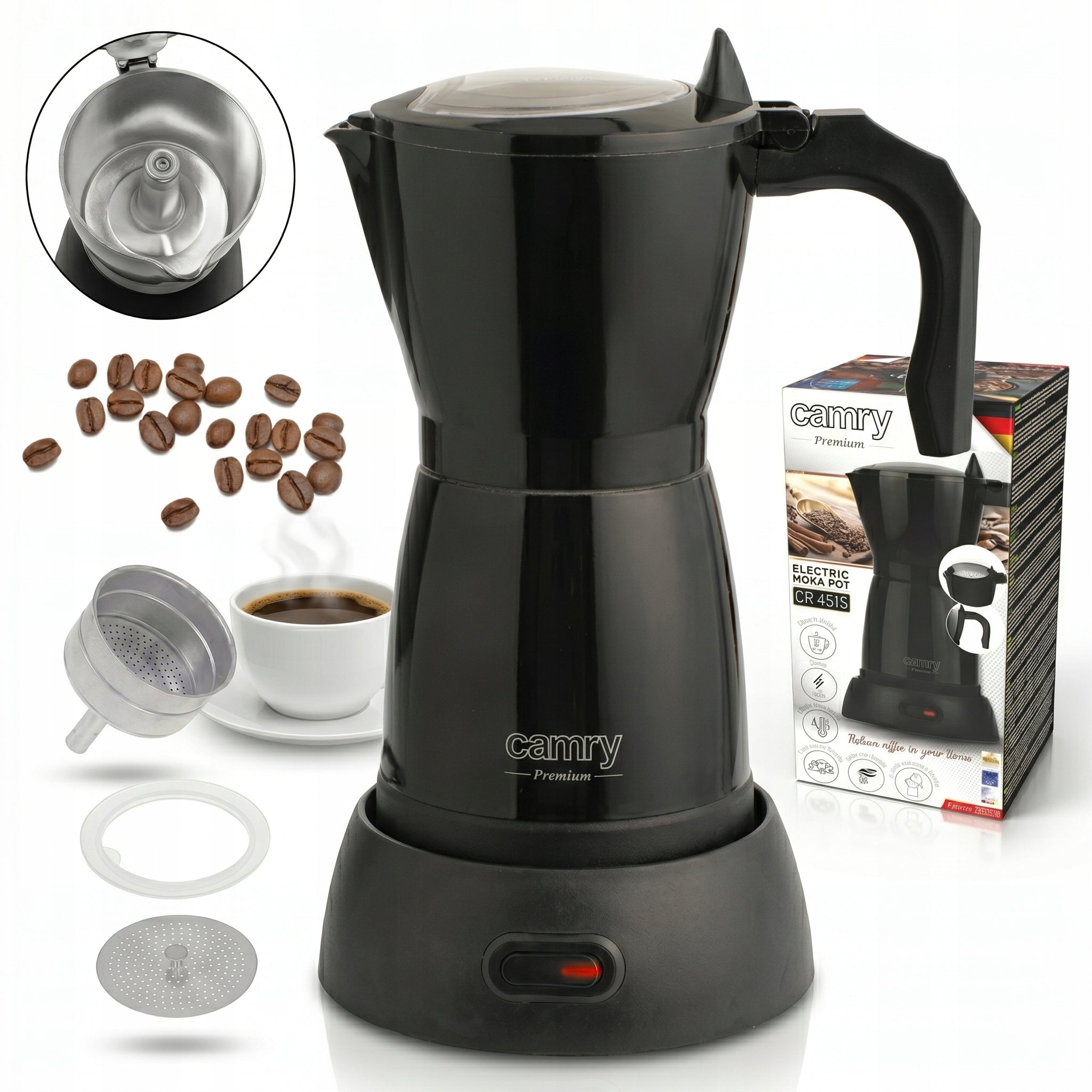 Electric Coffee Maker Moka Pressure Cafeteria Black