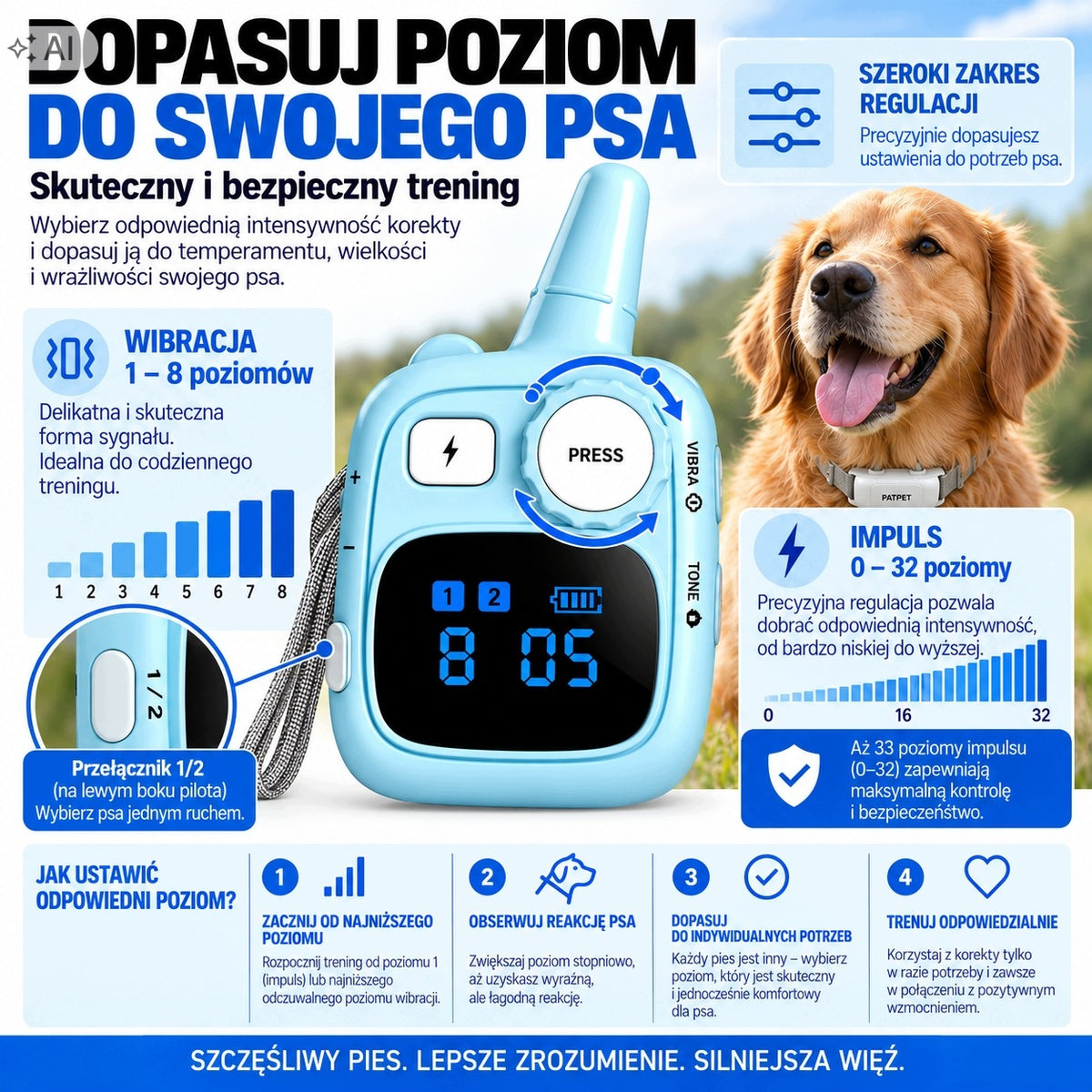 Electric Dog Training Collar SOUND VIBRATION PULSE IPX7: 628PRO Manufacturer code WE628PRO