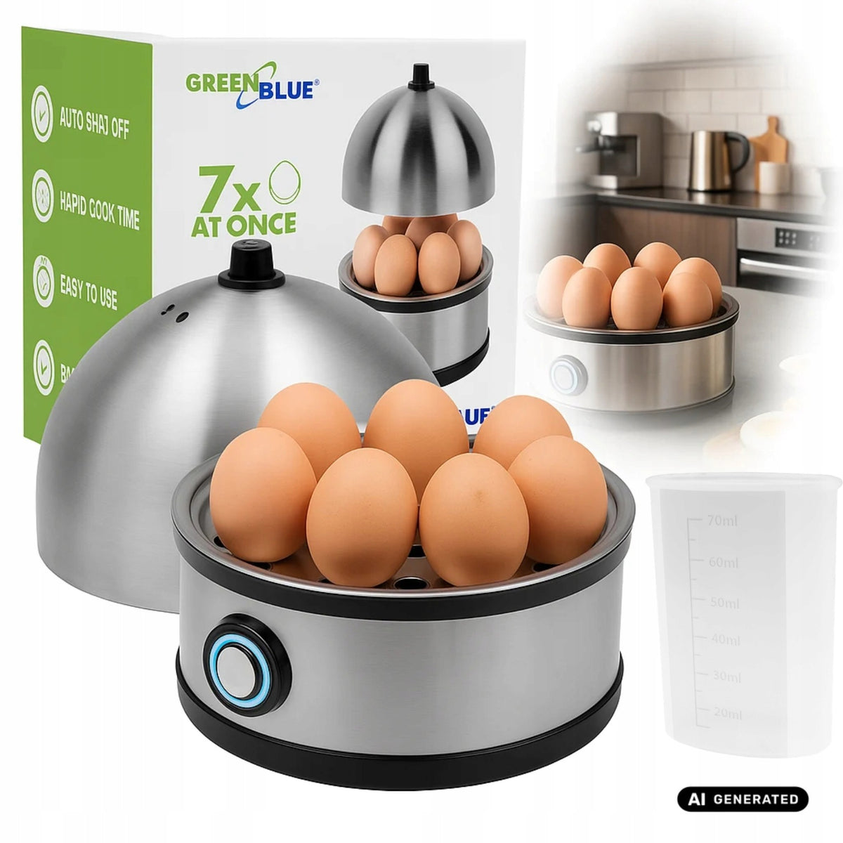 Electric Egg Cooker for 7 Eggs Stainless Steel 200W Automatic Steel