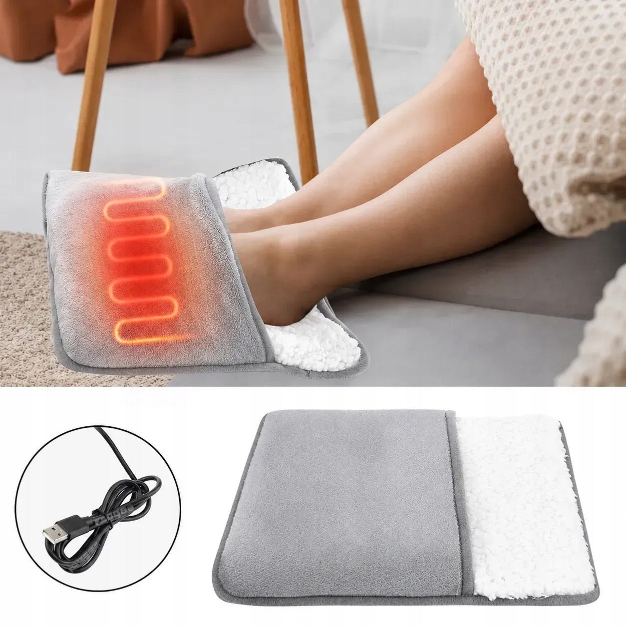 Electric Foot Warmer USB Heating Pad 50-60°C Grey