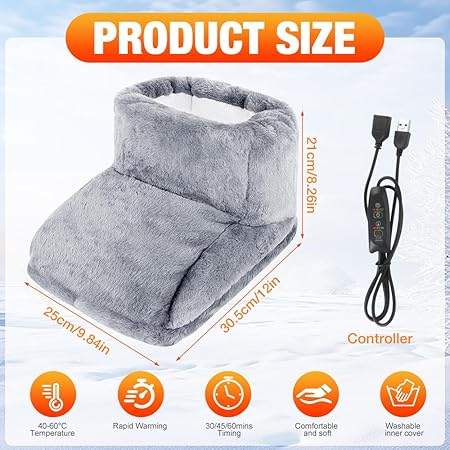 Electric Foot Warmer Warming Shoe Warmer Soft Grey Medical device no