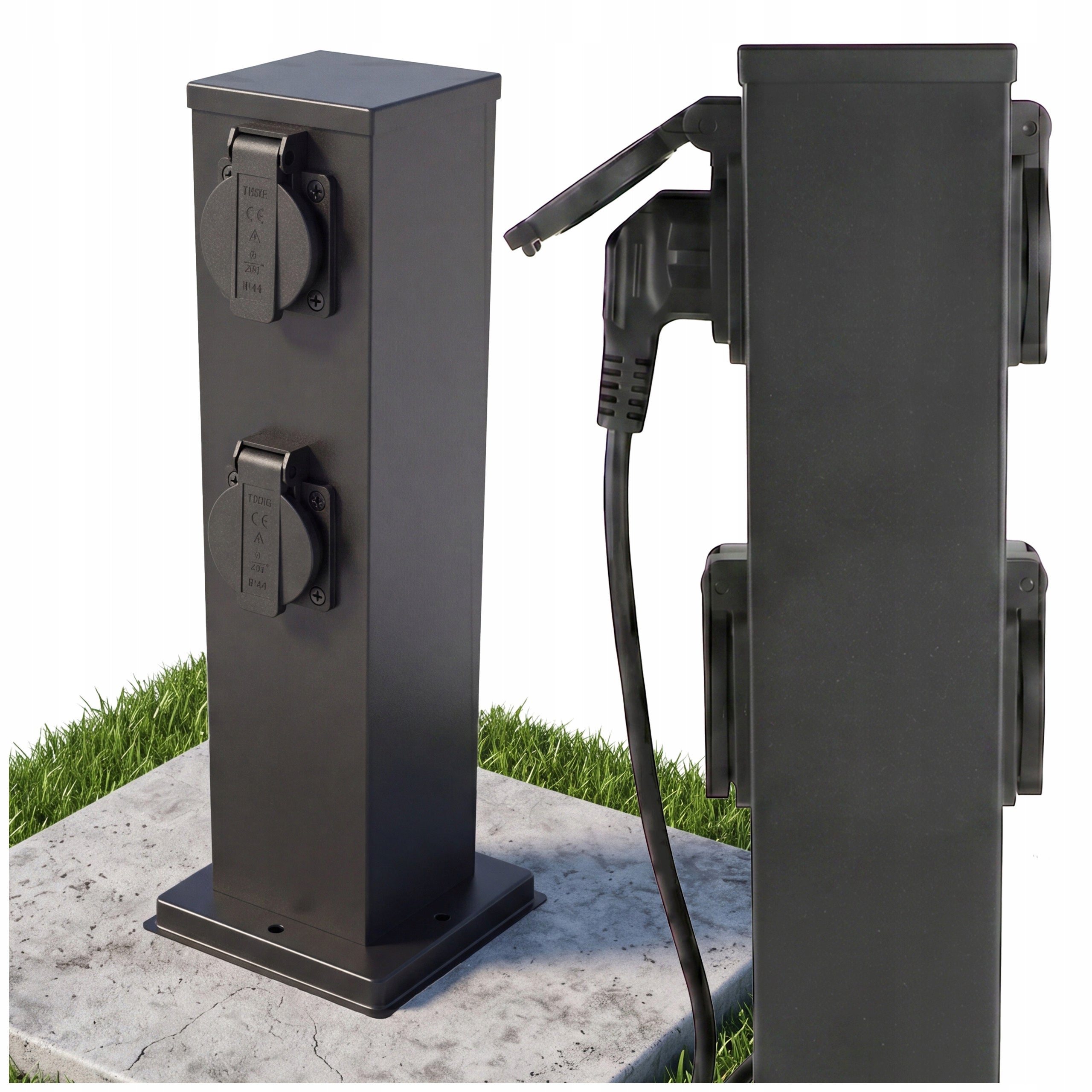 Electric Garden Post 4X Socket 230V Hermetic IP44 Black Standing
