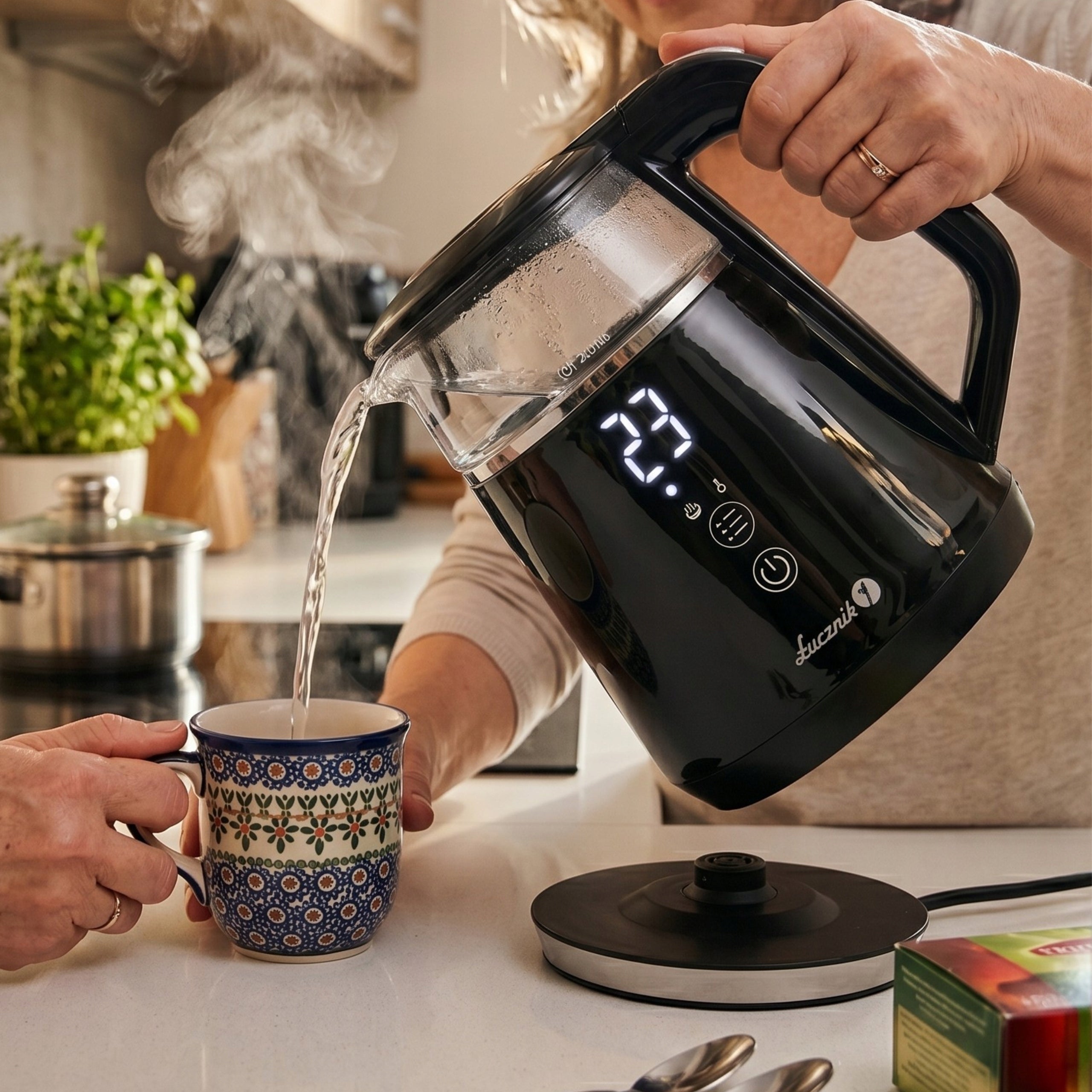 Electric Glass Kettle with Temperature Control ŁUCZNIK 1L Small Black Manufacturer code WK-2503