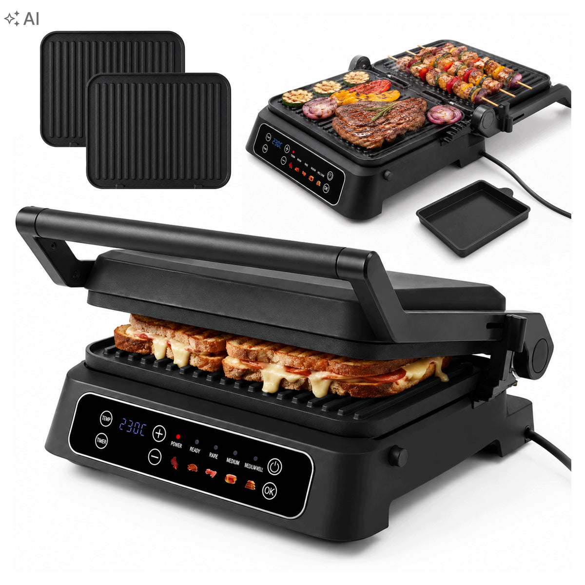 Electric Grill Toaster for Panini Sandwiches Contact Folding 2in1