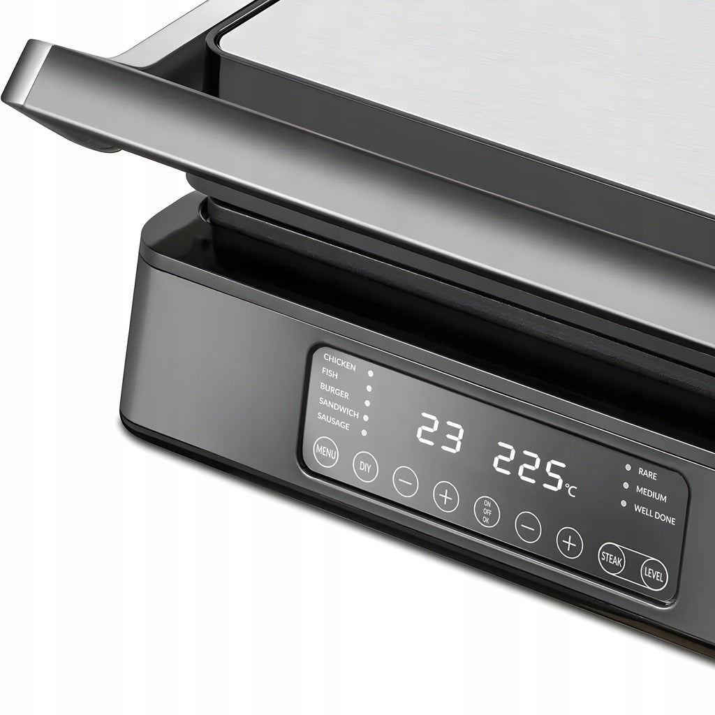 Electric Grill Waffle Iron Toaster Panini Programmer Large 2000W Grill type contact panini folding