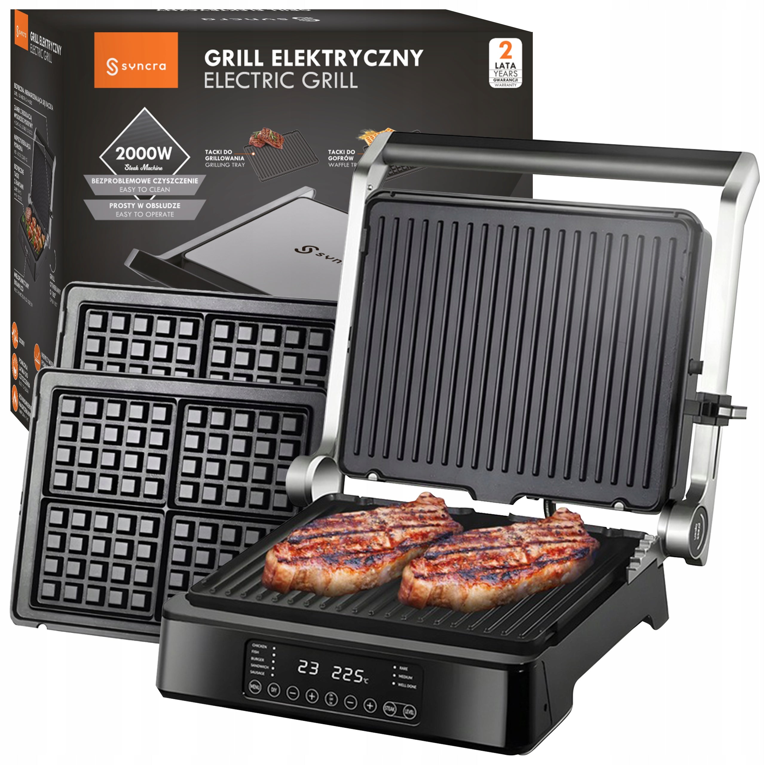 Electric Grill Waffle Iron Toaster Panini Programmer Large 2000W