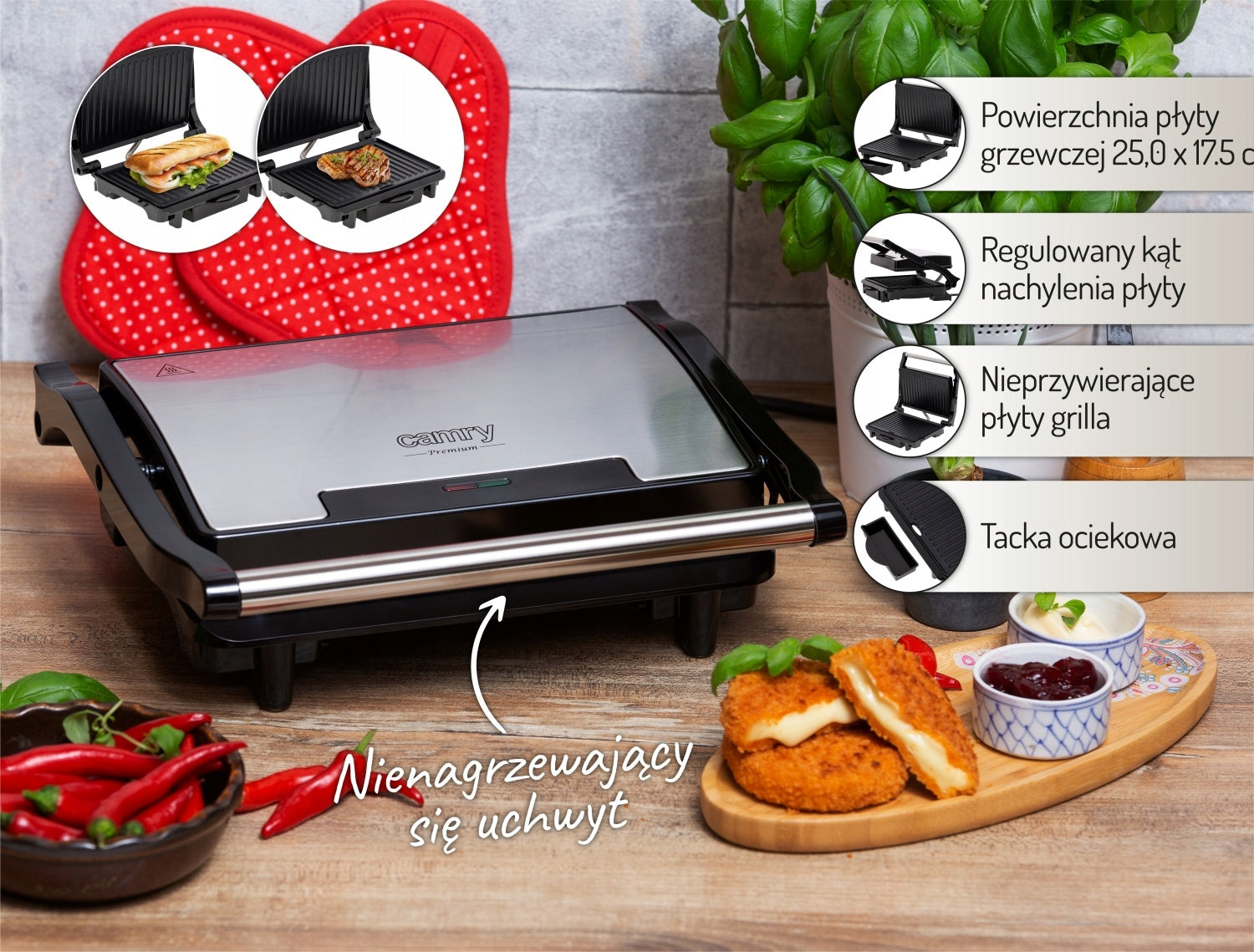 Electric Grill for Meat Toast Vegetables 2100W Folding Toaster Camry Temperature control no
