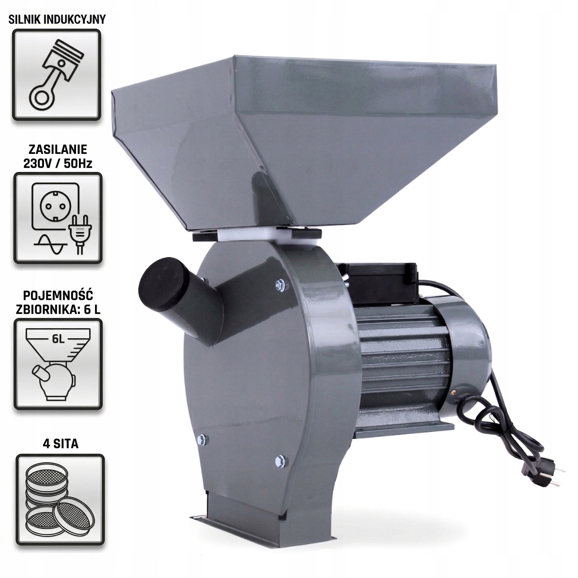 Electric Grinder Grain Grinder Powerful Shredder 4 Sieves 2-5mm 230V Packaging status original