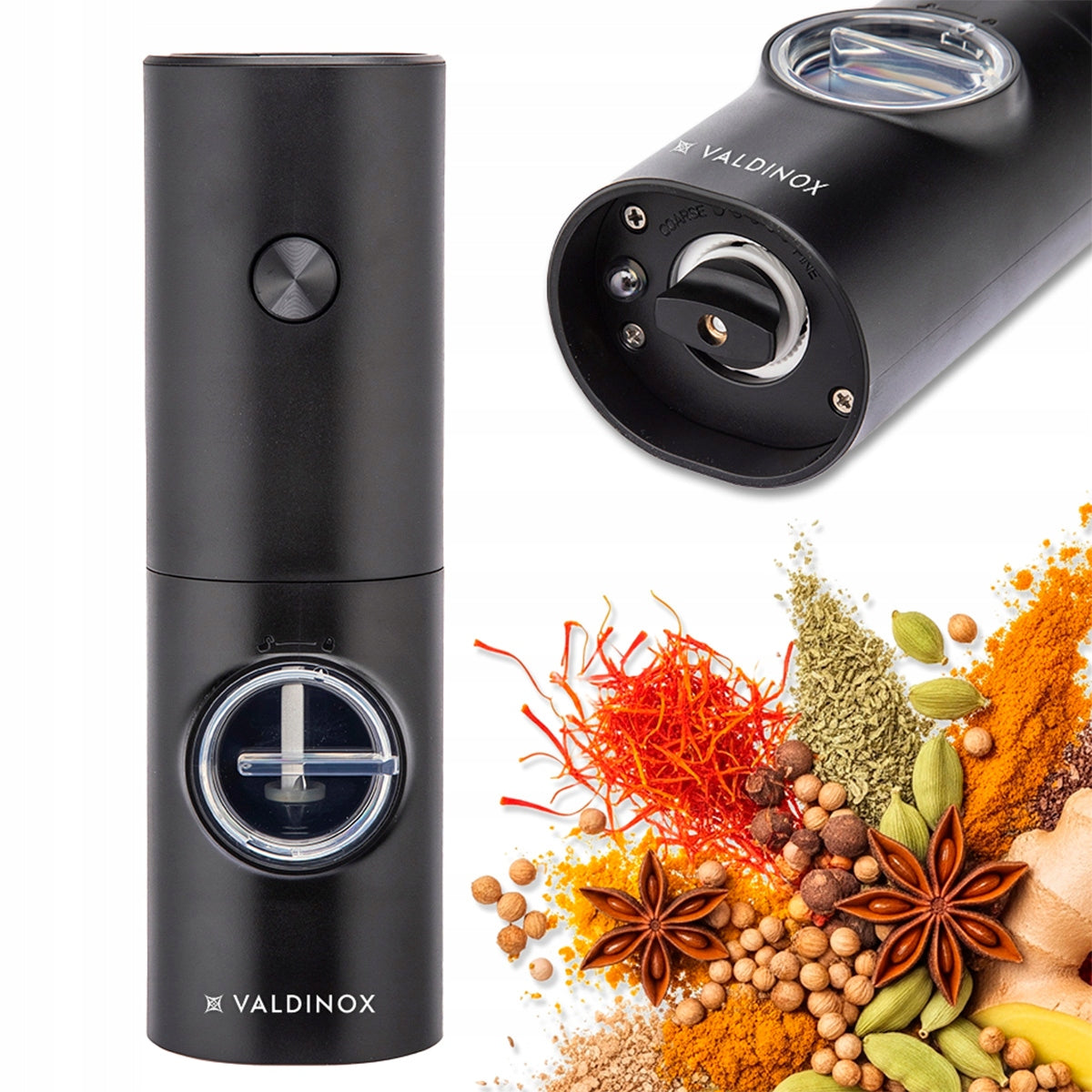 Electric Grinder for Grinding Pepper Salt Spices Adjustable Led Valdinox