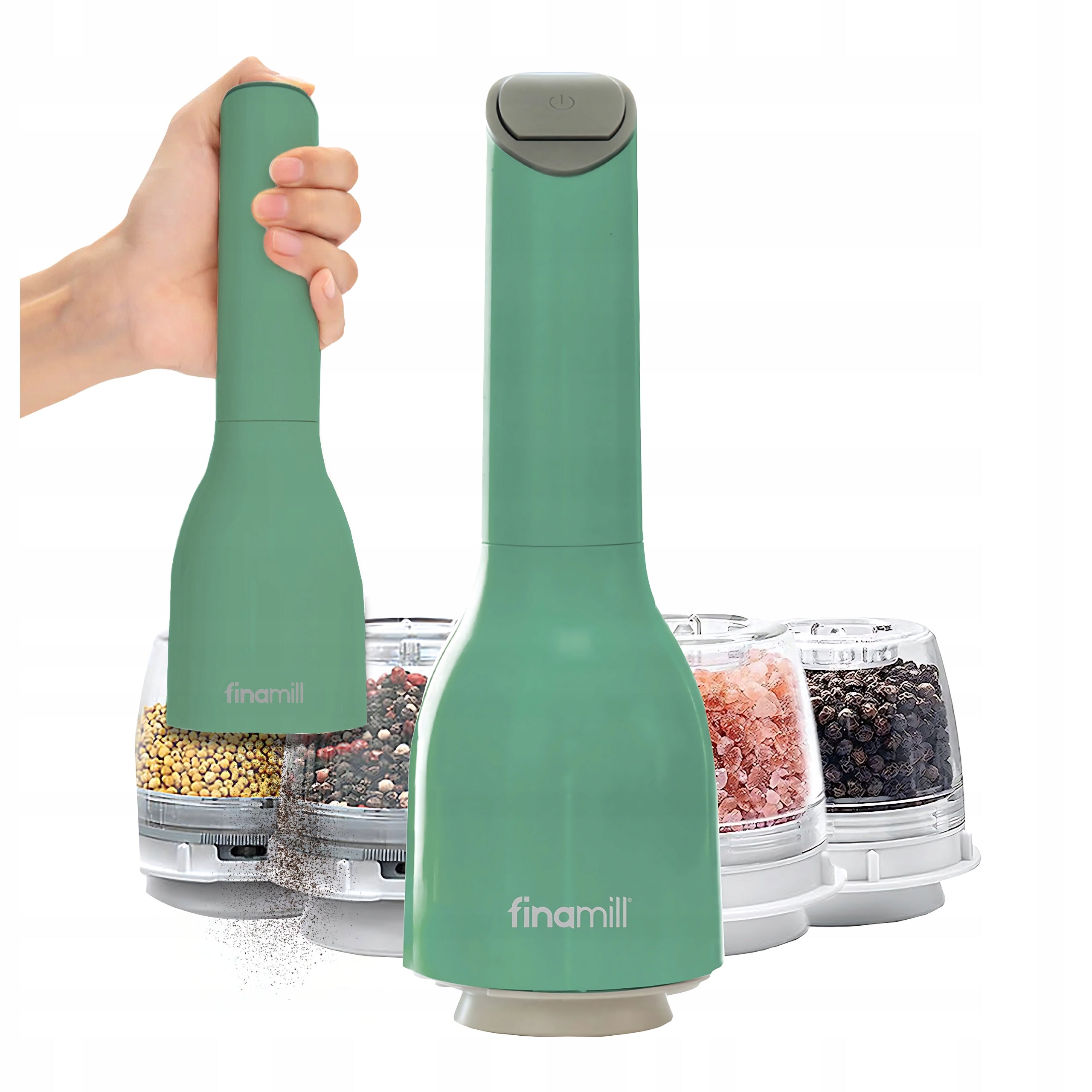 Electric Grinder for Salt Pepper and Spices Finamill +2 Containers Green