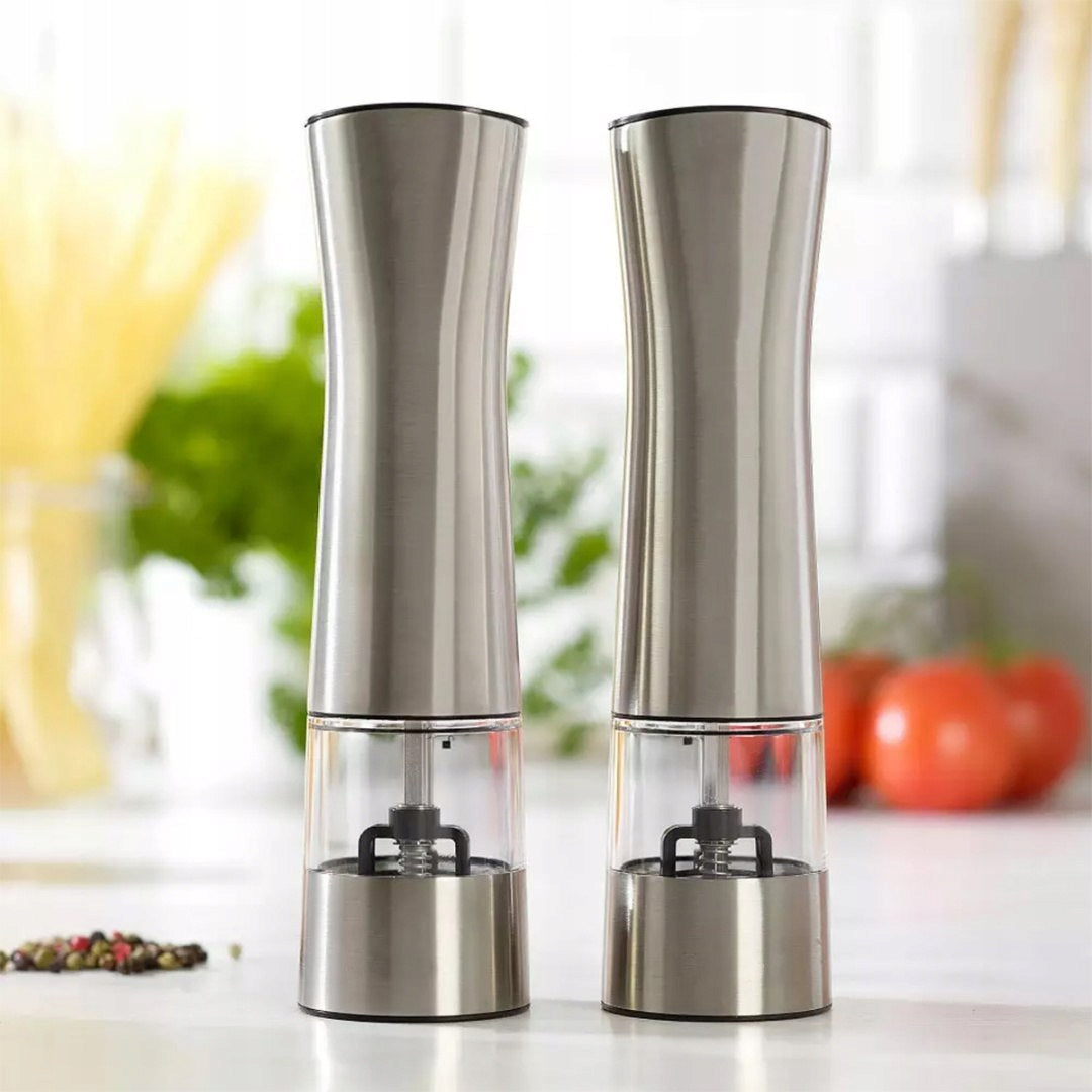 Electric Grinder for Salt and Pepper Set of 2 Silver Brand Klausberg