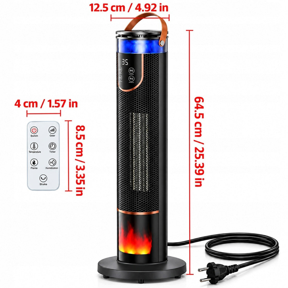 Electric Heater 2000W Column Fan with Humidifier Adjustable Manufacturer code szary grzejnik z nawilżaczem i pilotem