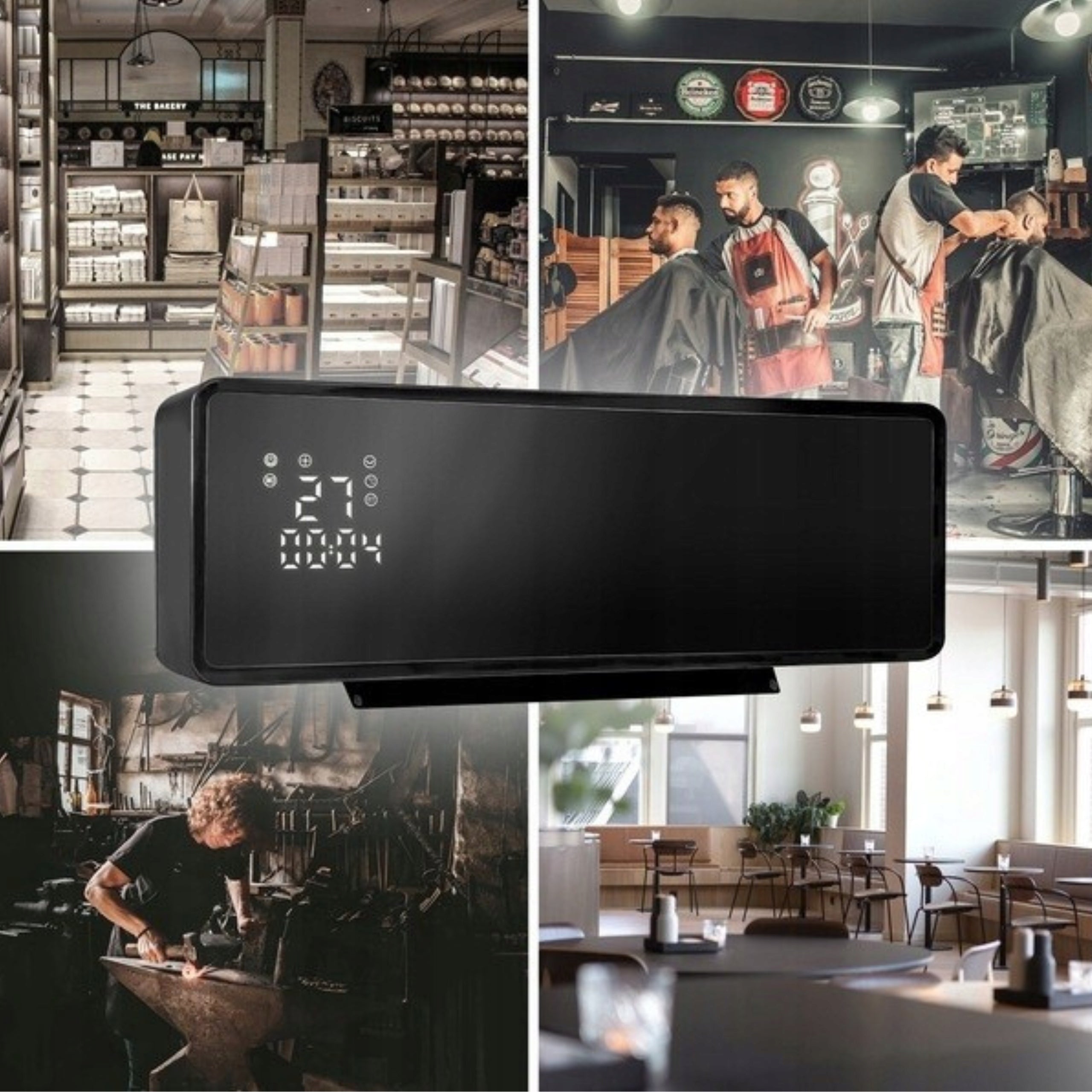 Electric Heater Air Curtain Glass + Remote Control 2000W Black Brand EBERG