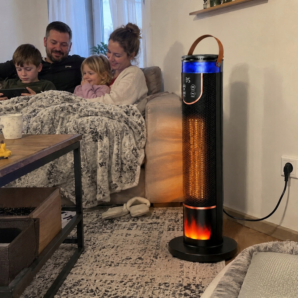 Electric Heater Column Fan with Fireplace Pilot 2000W LED Brand no brand
