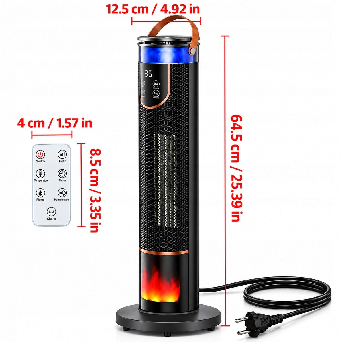 Electric Heater Column Fan with Fireplace Pilot 2000W LED Manufacturer code Czarno-szary grzejnik: nawilżacz i pilot