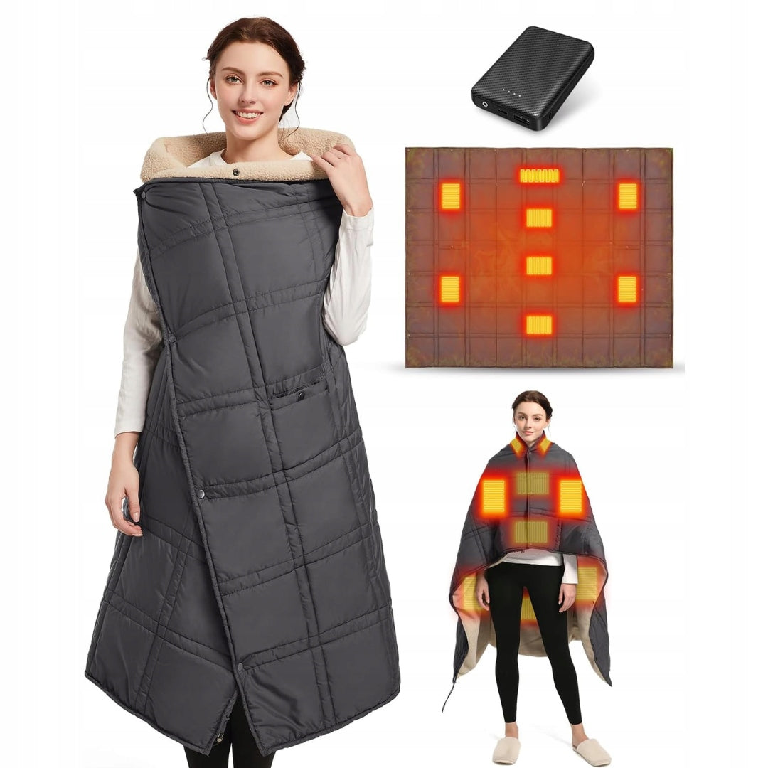 Electric Heating Pillow Blanket Pled Rechargeable 150x120 cm Large Black QV